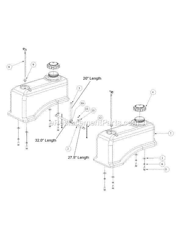 Fuel Tank Assembly Diagram and Parts List for M72-GN33 53BB5FJZ750-33HP-OHV Cub Cadet Lawn Tractor